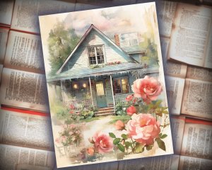 12 papers | Coral Floral Garden Scrapbooking Kit | Dreamy Cottage Cabin Theme | Watercolor Prints | Invitations, Journaling, Junk Journals