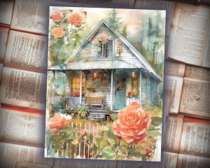 12 papers | Coral Floral Garden Scrapbooking Kit | Dreamy Cottage Cabin Theme | Watercolor Prints | Invitations, Journaling, Junk Journals