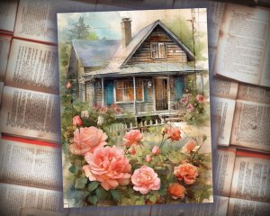 12 papers | Coral Floral Garden Scrapbooking Kit | Dreamy Cottage Cabin Theme | Watercolor Prints | Invitations, Journaling, Junk Journals