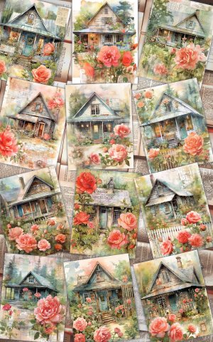 12 papers | Coral Floral Garden Scrapbooking Kit | Dreamy Cottage Cabin Theme | Watercolor Prints | Invitations, Journaling, Junk Journals