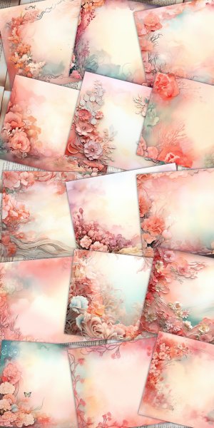 Watercolor Coral Background Digital Junk Journal Paper, Pink Soft Journal Pages, Invitations, Planners, Journaling, Junk Journals