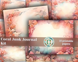 Watercolor Coral Background Digital Junk Journal Paper, Pink Soft Journal Pages, Invitations, Planners, Journaling, Junk Journals