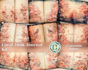 Coral Watercolor Scrapbook Pages | Digital Junk Journal Paper | Soft Pink Background | Perfect for Invitations, Planners, Journaling