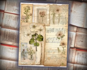 12 Papers | Vintage Cottagecore Scrapbooking Kit, Victorian Romantic White Floral Design, Shabby Chic Junk Journal Printable Papers