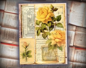 12 Papers | Vintage Cottagecore Scrapbooking Kit | Romantic French Script & Postal Stamp Designs | Shabby Chic Junk Journal & Invitations