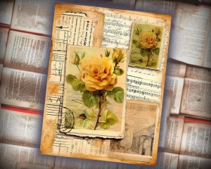 12 Papers | Vintage Cottagecore Scrapbooking Kit | Romantic French Script & Postal Stamp Designs | Shabby Chic Junk Journal & Invitations