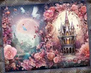 18 papers | Crystal Princess Fantasy World scrapbooking kit, shabby chic ephemera, vivid colors, printable pages, junk journal supplies