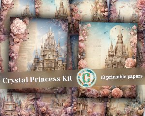 18 papers | Crystal Princess Fantasy World Scrapbooking Kit | Shabby Chic Ephemera | Vivid Colors | Printable Pages | Junk Journal Kit