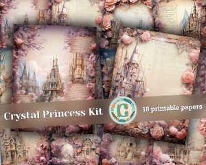 18 papers | Crystal Princess Fantasy World Scrapbooking Kit | Shabby Chic Ephemera, Vivid Colors, Printable Pages, Junk Journal Kit