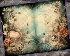 22 Pages of Cursed Ocean Haunted Underwater Collage Under The Sea Scrapbooking Background in Muted Colors, Shabby Chic Ephemera