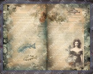 18 Pages of Cursed Ocean Haunted Underwater Collage Under The Sea, Muted Colors, Shabby Chic Ephemera, Scrapbooking Backgrounds