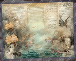 18 Pages of Cursed Ocean Haunted Underwater Collage Under The Sea, Muted Colors, Shabby Chic Ephemera, Scrapbooking Backgrounds