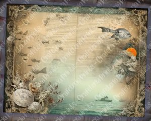 18 Pages of Cursed Ocean Haunted Underwater Collage Under The Sea, Muted Colors, Shabby Chic Ephemera, Scrapbooking Backgrounds