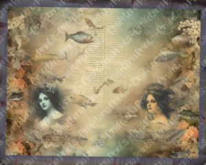 18 Pages of Cursed Ocean Haunted Underwater Collage Under The Sea, Muted Colors, Shabby Chic Ephemera, Scrapbooking Backgrounds