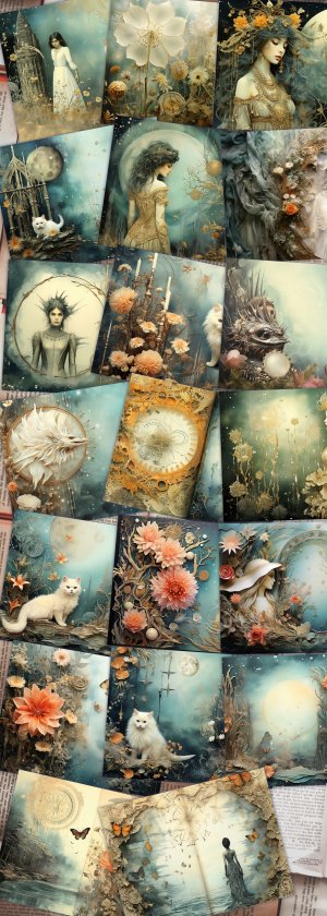 20 Pages of Cursed Ocean Haunted Underwater Collage Under The Sea, Muted Colors, Shabby Chic Ephemera, Scrapbooking Background