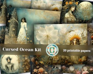 20 Pages of Cursed Ocean Haunted Underwater Collage Under The Sea, Muted Colors, Shabby Chic Ephemera, Scrapbooking Background