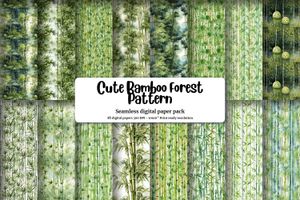 Watercolor Cartoon Cute Bamboo Forest Digital Pattern Paper, Seamless Texture for Scrapbooking, Invitations, Crafts, Instant Download