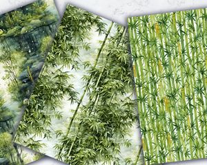 Watercolor Cartoon Cute Bamboo Forest Digital Pattern Paper, Seamless Texture for Scrapbooking, Invitations, Crafts, Instant Download