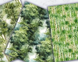 Watercolor Cartoon Cute Bamboo Forest Digital Pattern Paper, Seamless Texture for Scrapbooking, Invitations, Crafts, Instant Download