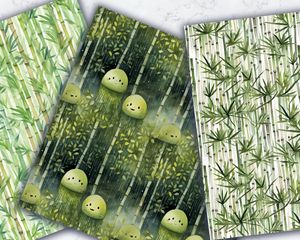 Watercolor Cartoon Cute Bamboo Forest Digital Pattern Paper, Seamless Texture for Scrapbooking, Invitations, Crafts, Instant Download