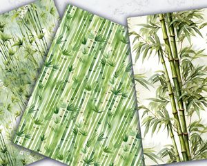 Watercolor Cartoon Cute Bamboo Forest Digital Pattern Paper, Seamless Texture for Scrapbooking, Invitations, Crafts, Instant Download