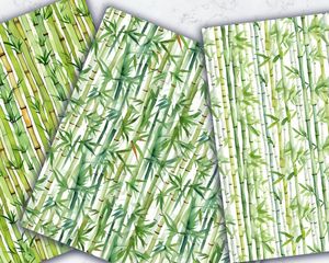 Watercolor Cartoon Cute Bamboo Forest Digital Pattern Paper, Seamless Texture for Scrapbooking, Invitations, Crafts, Instant Download