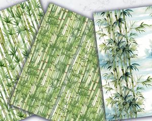 Watercolor Cartoon Cute Bamboo Forest Seamless Pattern Paper for Crafts, Scrapbooking, and Digital Projects - Instant Download