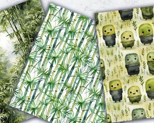 Watercolor Cartoon Cute Bamboo Forest Seamless Pattern Paper for Crafts, Scrapbooking, and Digital Projects - Instant Download