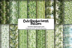 Watercolor Cartoon Cute Bamboo Forest Digital Pattern Paper | Seamless Texture | Instant Download | DIY Crafts | Scrapbooking Supplies