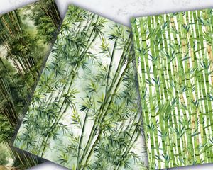 Watercolor Cartoon Cute Bamboo Forest Digital Pattern Paper | Seamless Texture | Instant Download | DIY Crafts | Scrapbooking Supplies