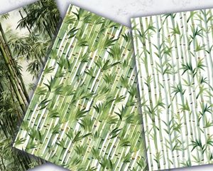 Watercolor Cartoon Cute Bamboo Forest Digital Pattern Paper | Seamless Texture | Instant Download | DIY Crafts | Scrapbooking Supplies