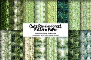 Watercolor Cartoon Cute Bamboo Forest Digital Pattern Paper - Seamless Texture for Scrapbooking, Card Making, and Crafts. Instant Download!