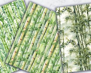 Watercolor Cartoon Cute Bamboo Forest Digital Pattern Paper - Seamless Texture for Scrapbooking, Card Making, and Crafts. Instant Download!