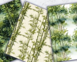 Watercolor Cartoon Cute Bamboo Forest Digital Pattern Paper - Seamless Texture for Scrapbooking, Card Making, and Crafts. Instant Download!