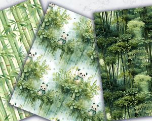 Watercolor Cartoon Cute Bamboo Forest Digital Pattern Paper - Seamless Texture for Scrapbooking, Card Making, and Crafts. Instant Download!