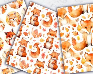 Watercolor Cartoon Cute Foxes Digital Paper with Seamless Texture - High-Quality Cute Foxes Pattern for Digital Projects - Instant Download