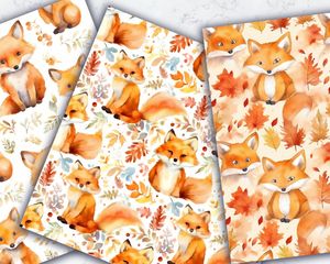 Watercolor Cartoon Cute Foxes Digital Paper with Seamless Texture - High-Quality Cute Foxes Pattern for Digital Projects - Instant Download