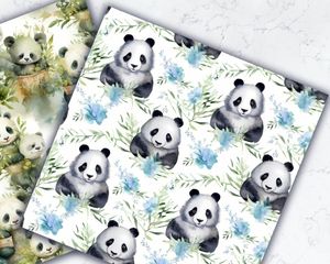 Watercolor Cute Pandas Digital Paper Set - Seamless Texture - Instant Download - Scrapbooking - Card Making - Printable Pattern - DIY Crafts