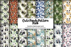 Watercolor Cute Pandas Digital Paper Pack | Seamless Texture | Printable Clipart | Instant Download | Scrapbooking Supplies | DIY Crafts