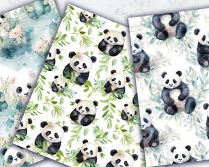 Watercolor Cute Pandas Digital Paper Pack | Seamless Texture | Printable Clipart | Instant Download | Scrapbooking Supplies | DIY Crafts