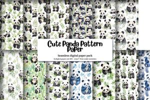 Watercolor Cartoon Cute Pandas Digital Pattern Paper - Seamless Texture for Crafts, Scrapbooking, Printables, and DIY Projects