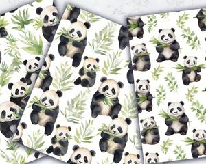 Watercolor Cartoon Cute Pandas Digital Pattern Paper - Seamless Texture for Crafts, Scrapbooking, Printables, and DIY Projects