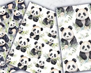 Watercolor Cartoon Cute Pandas Digital Pattern Paper - Seamless Texture for Crafts, Scrapbooking, Printables, and DIY Projects