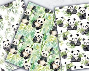 Watercolor Cartoon Cute Pandas Digital Pattern Paper - Seamless Texture for Crafts, Scrapbooking, Printables, and DIY Projects