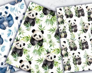 Watercolor Cartoon Cute Pandas Digital Pattern Paper - Seamless Texture for Crafts, Scrapbooking, Printables, and DIY Projects