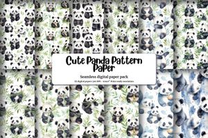 Watercolor Cute Pandas Digital Pattern Paper | Seamless Texture Set for Crafts, Scrapbooking, Cardmaking | Instant Download Printable Art