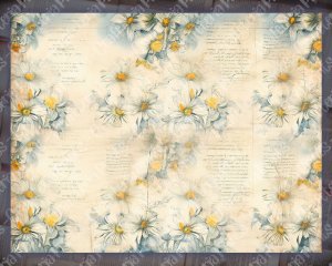 Watercolor Illustration Lined Paper with Daisies, Floral Theme - Vintage Flowers Wallpaper for Junk Journal, High Quality, High Detailed