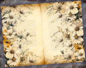 Watercolor Illustration Lined Paper with Daisies, Floral Theme - Vintage Flowers Wallpaper for Junk Journal, High Quality, High Detailed