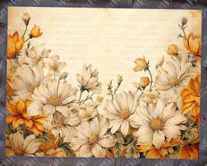 Watercolor Illustration Lined Paper with Daisies, Floral Theme - Vintage Flowers Wallpaper for Junk Journal, High Quality, High Detailed