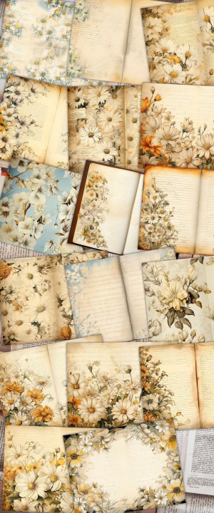 Watercolor Illustration Lined Paper with Daisies, Floral Theme - Vintage Flowers Wallpaper for Junk Journal, High Quality, High Detailed